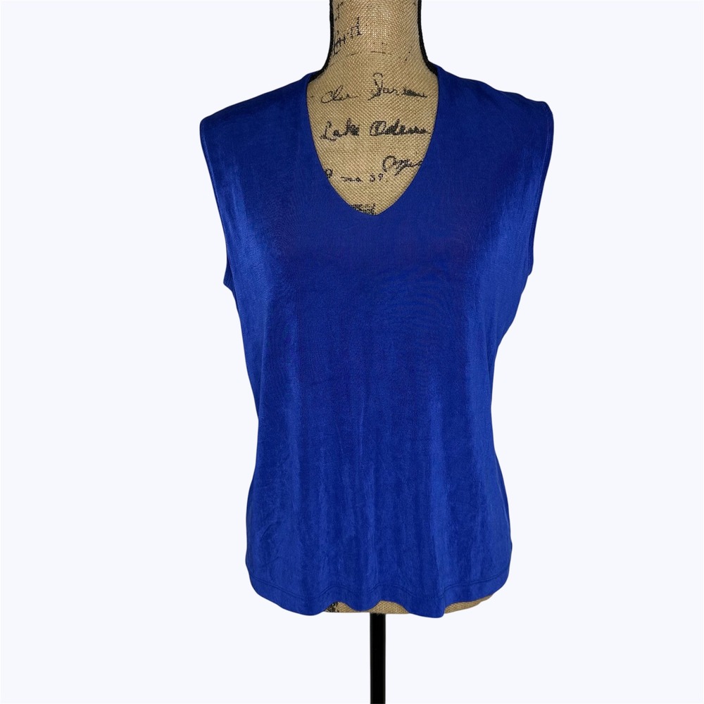 Chicos Travelers Sleeveless Tank Top Royal Blue Slinky No Wrinkle Career Sz 3 XL